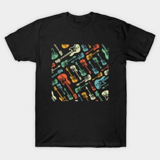 Bass Guitar Seamless Pattern Retro Theme T-Shirt